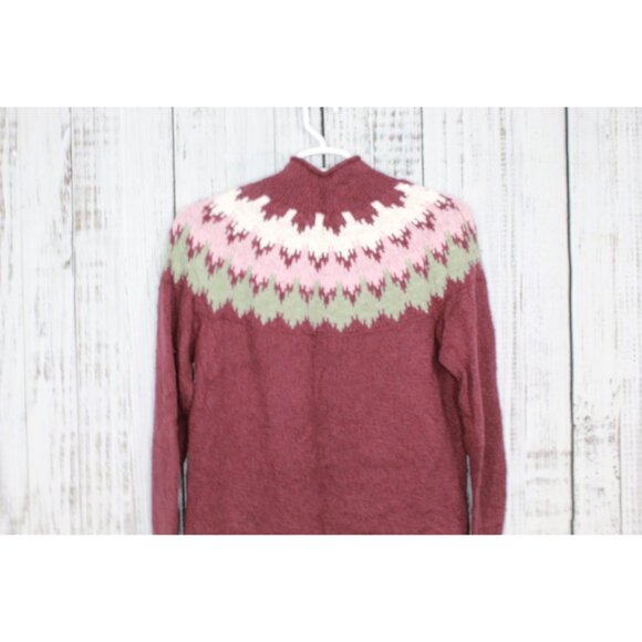 LL Bean Cotton Ragg Sweater Funnelneck Pullover Fair Isle Deep Wine L - Picture 8 of 10